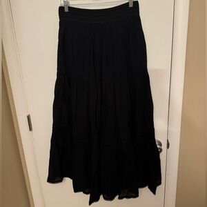 Aerie Black “Crochet the Day” Flowy Boho Tiered Maxi Skirt